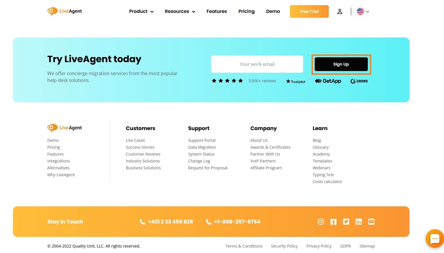 Tùy chọn đăng ký của LiveAgent