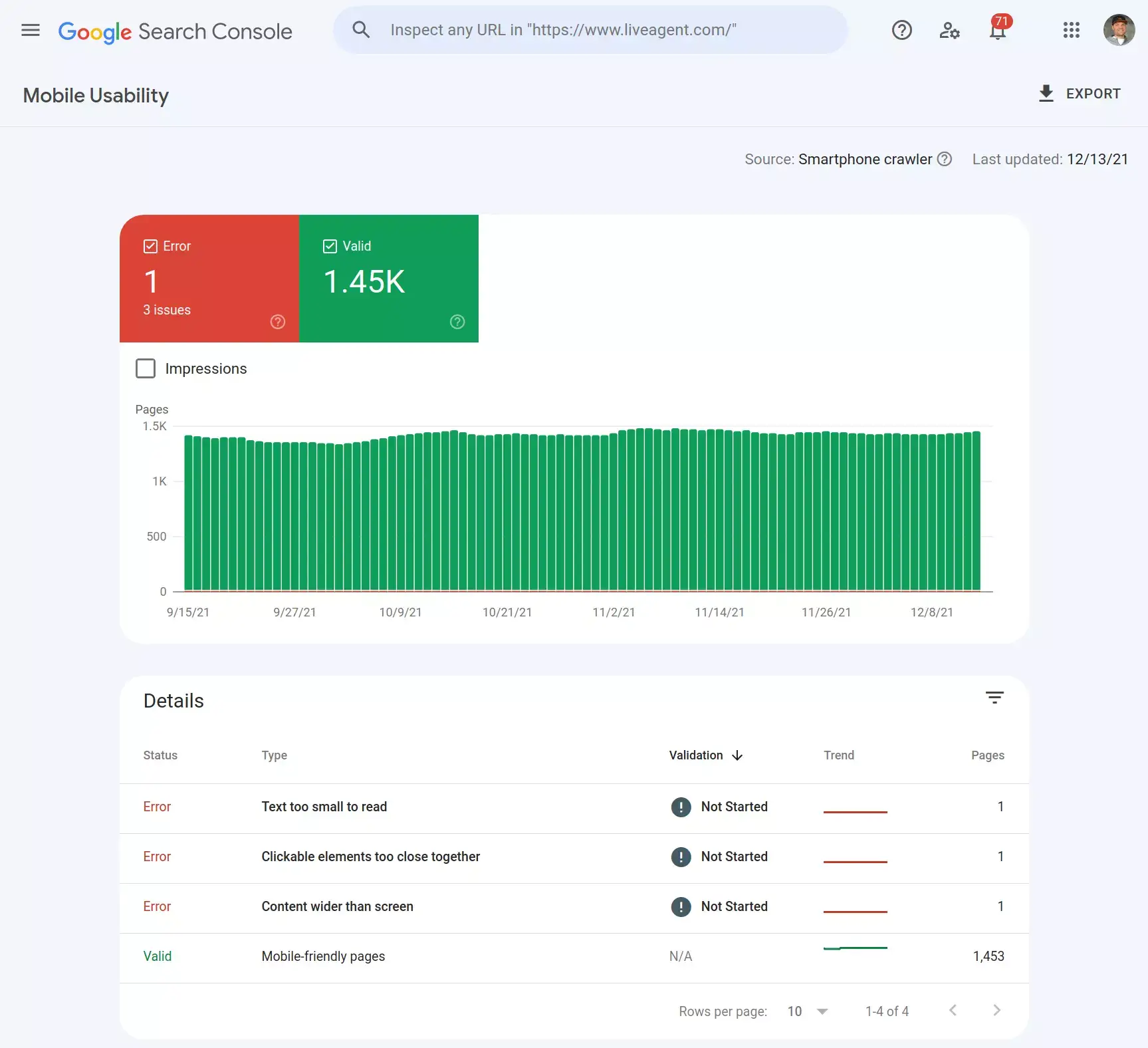 Báo cáo khả năng sử dụng di động trong Google Search Console