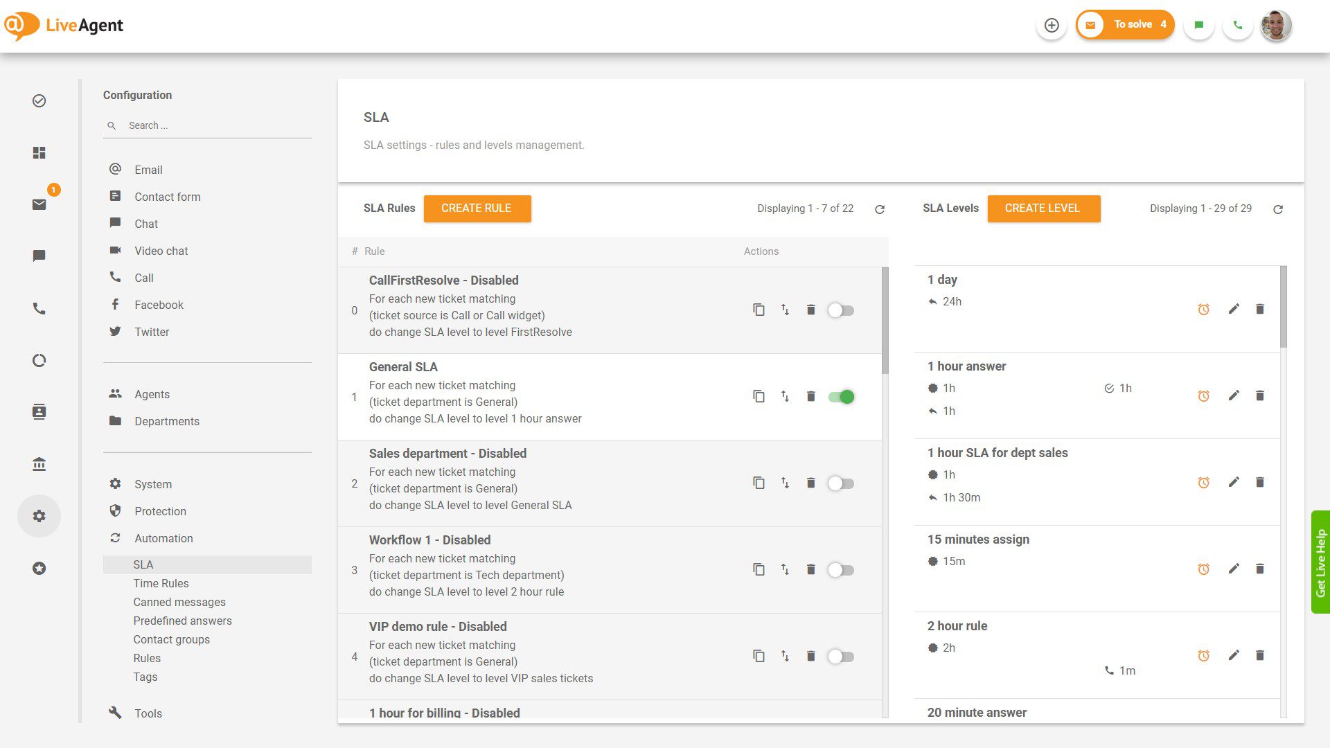 Quy tắc thời gian trong LiveAgent
