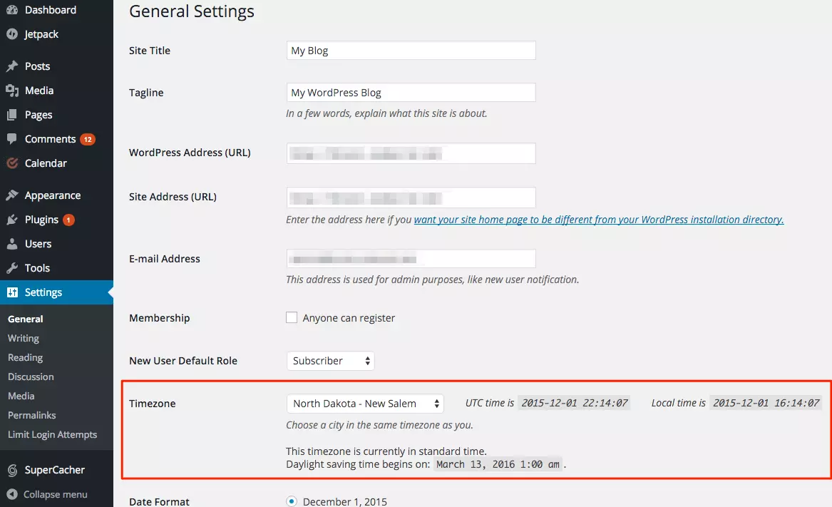 Cài đặt múi giờ WordPress