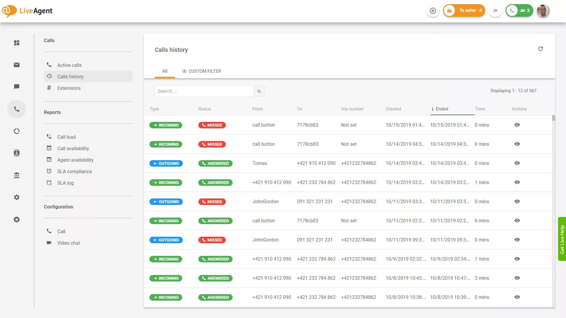 Tổng quan trung tâm cuộc gọi của LiveAgent