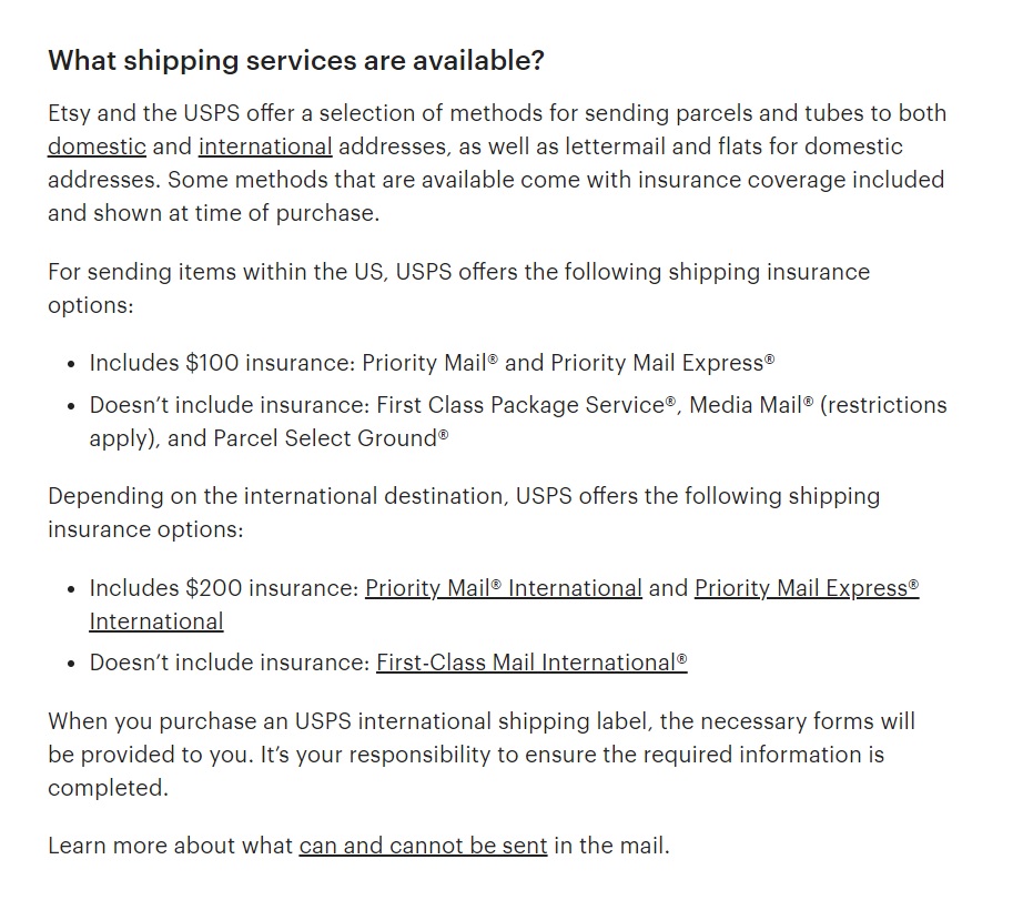 Các dịch vụ vận chuyển có sẵn của Etsy