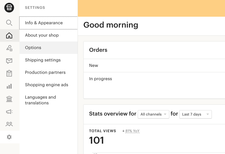 Bảng điều khiển Etsy Shop Manager