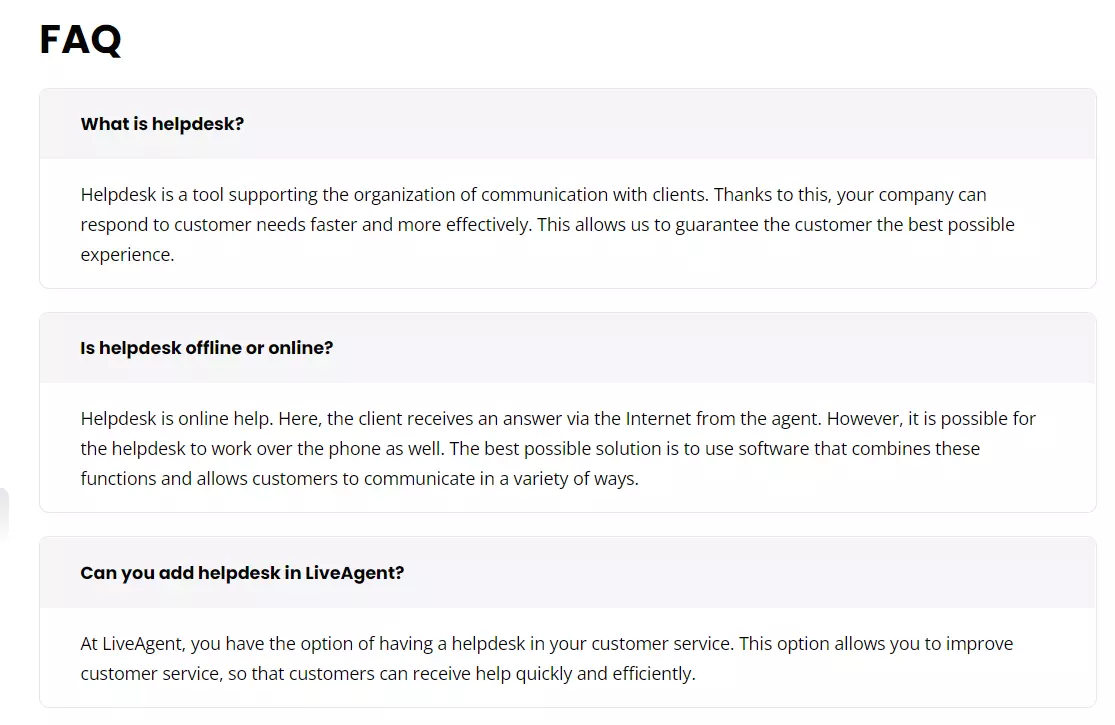 Ví dụ FAQ của LiveAgent