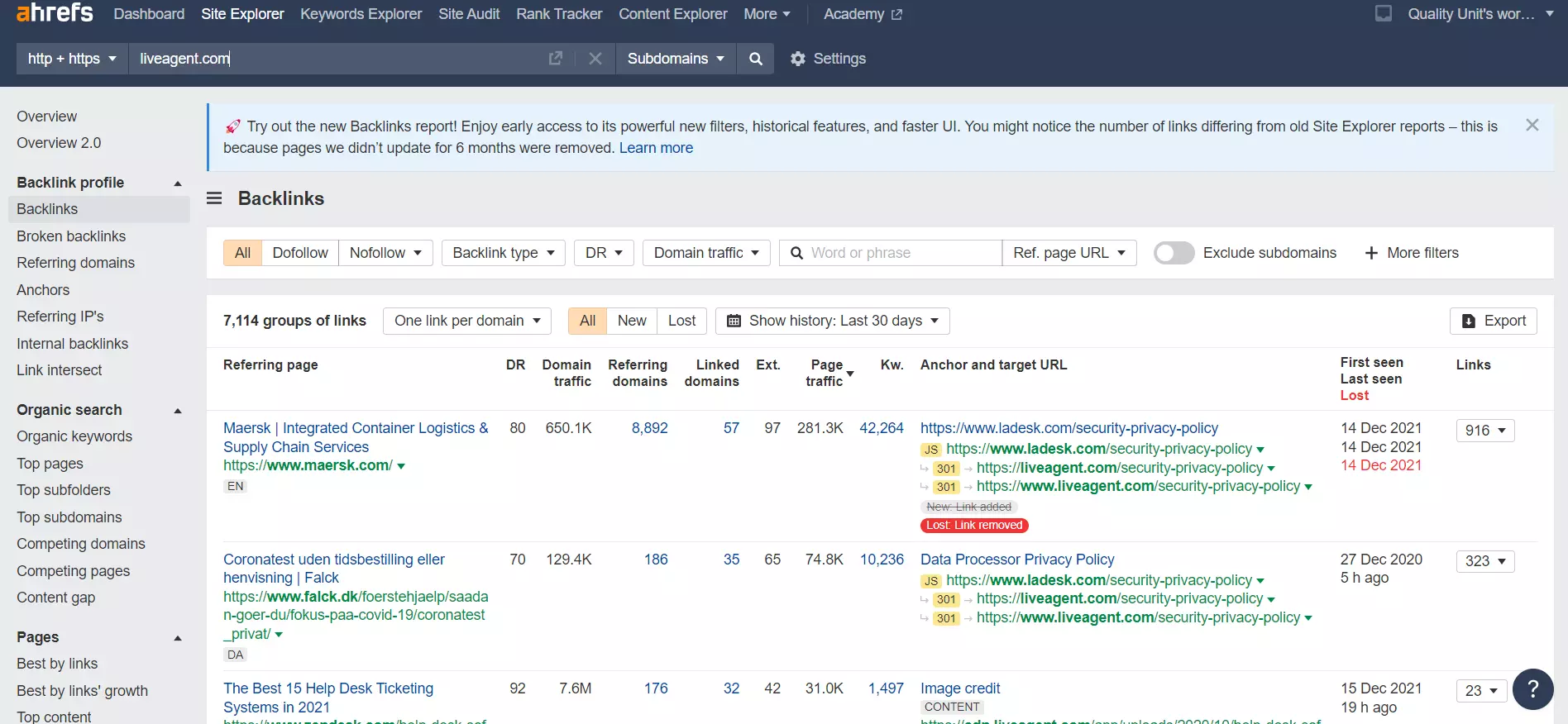 Ví dụ liên kết ngoài Ahrefs