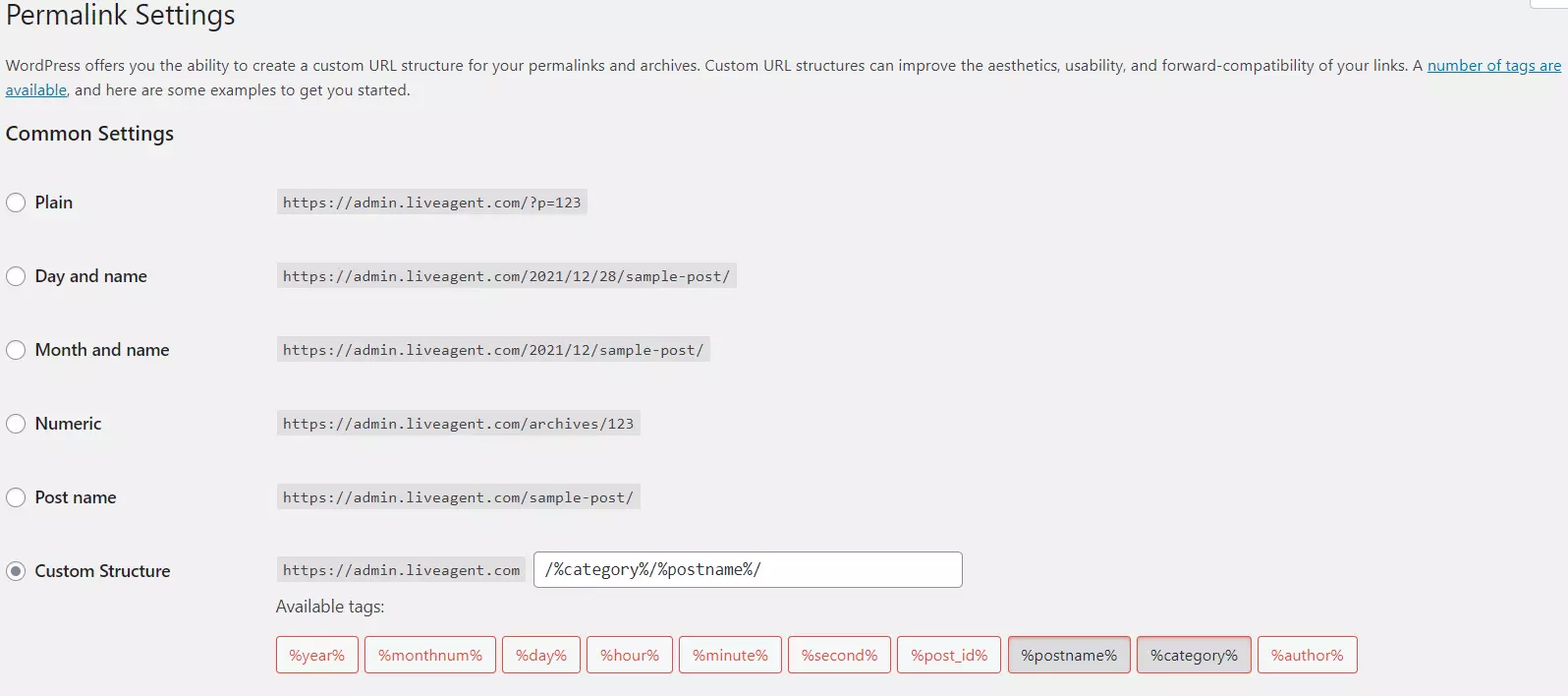Ví dụ cài đặt liên kết vĩnh viễn