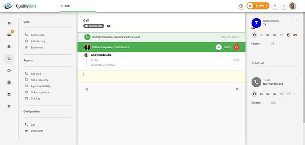 Các cuộc gọi nội bộ đang diễn ra của LiveAgent