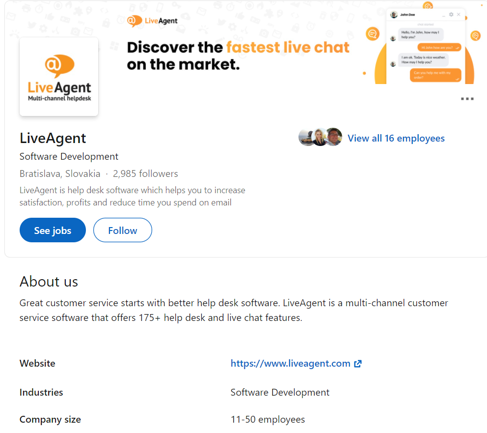 Hồ sơ linkedin của LiveAgent