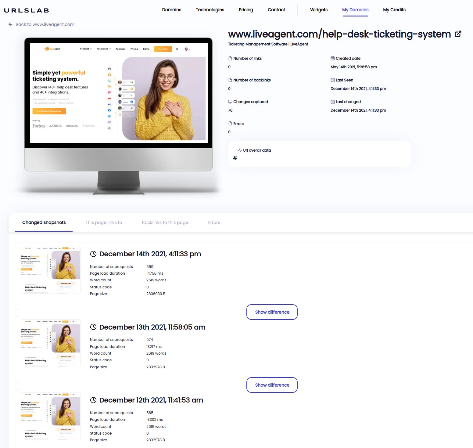 Nhận ảnh chụp màn hình của mỗi trang trên trang web của bạn hàng ngày