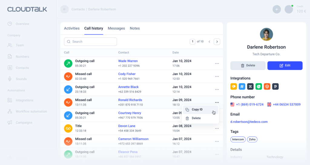 Giao diện người dùng CloudTalk
