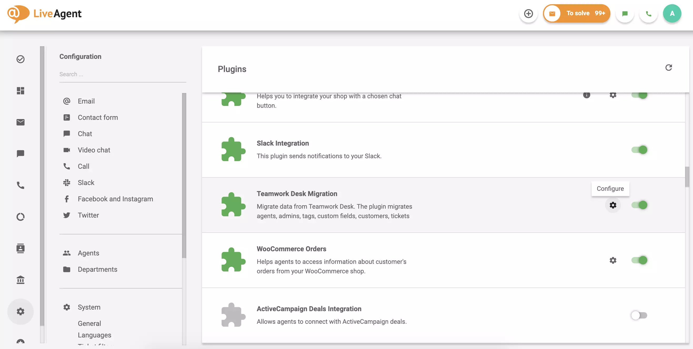 Nhấp vào cấu hình trong plugin hoạt động