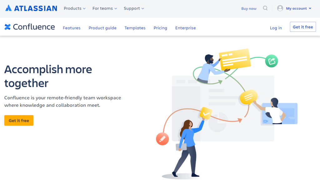 Ảnh màn hình trang chủ phần mềm Confluence gọn gàng