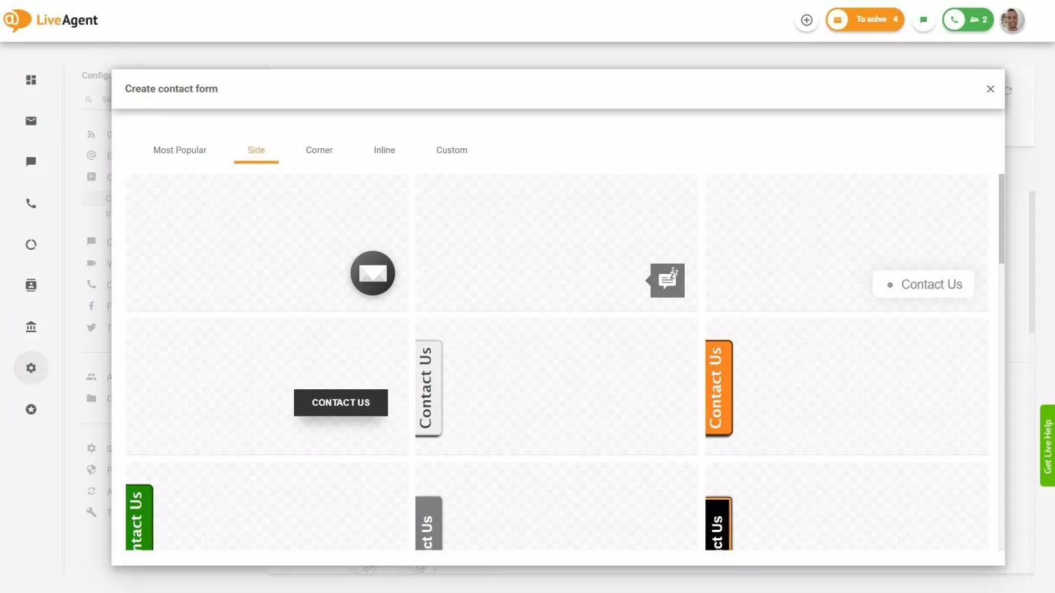 Biểu mẫu liên hệ bên cạnh LiveAgent