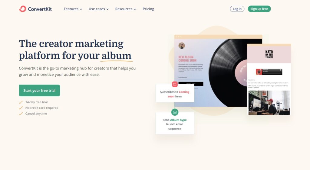Trang chủ ConvertKit, phần mềm quản lý email cho những người sáng tạo
