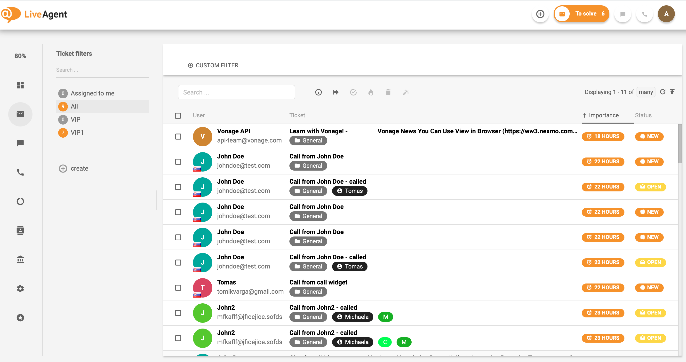 LiveAgent - Tất cả các vé - Hộp thư đến phổ quát