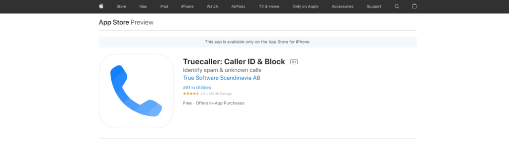 Trang web Truecaller: Caller ID & Block App Store