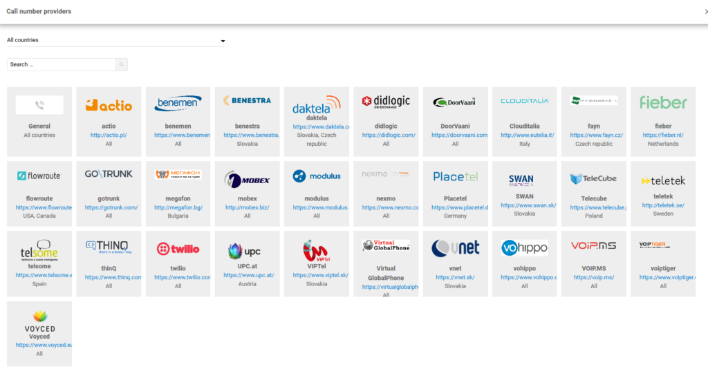 Danh sách các nhà cung cấp số cuộc gọi