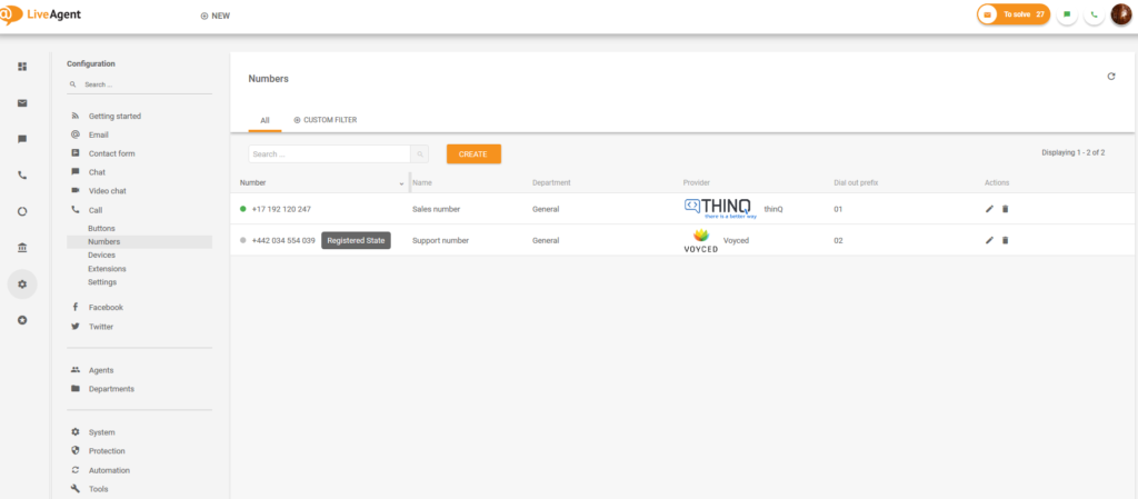 Thiết lập số LiveAgent