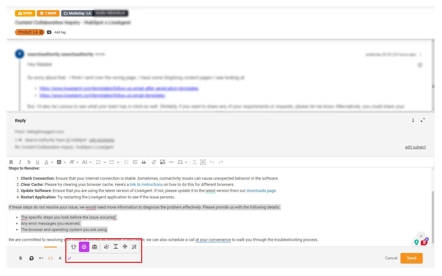 Hình ảnh của tính năng Trợ Lý AI được làm nổi bật trong vé hỗ trợ