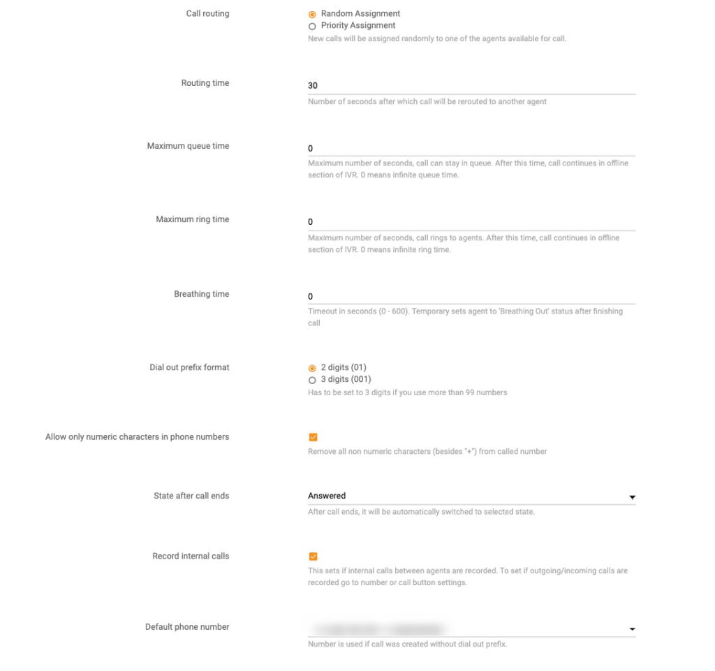 Cài đặt cuộc gọi LiveAgent