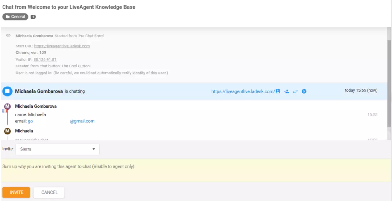 LiveAgent Nhân viên được mời tham gia chat