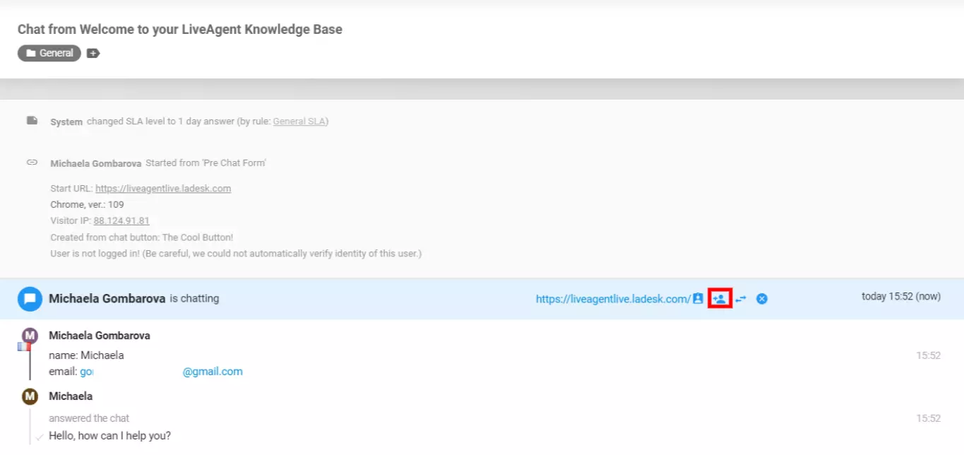 LiveAgent - mời đồng nghiệp tham gia chat