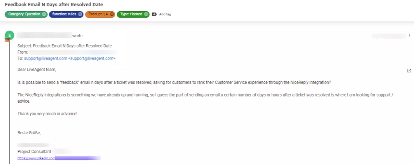 Ảnh chụp màn hình vé cho thấy vấn đề của khách hàng được coi là ưu tiên thấp.