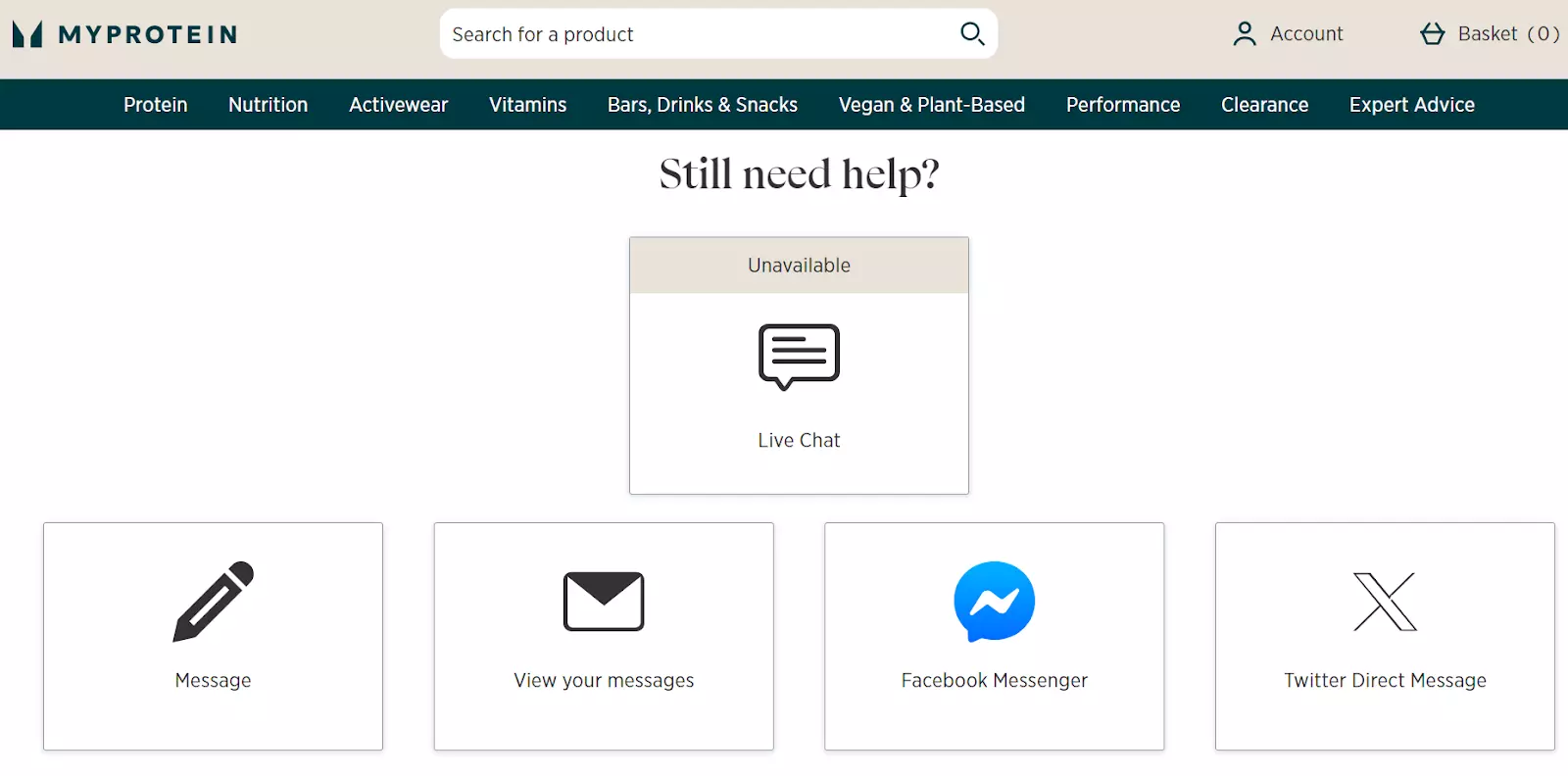 Trang hỗ trợ MyProtein với các kênh giao tiếp