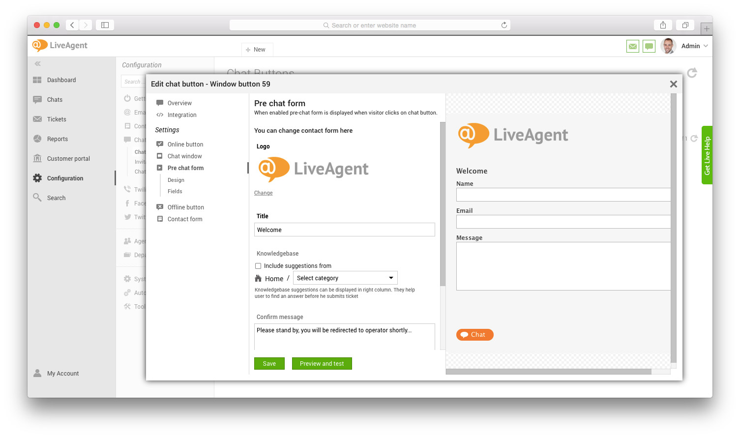 Cửa sổ biểu mẫu trước trò chuyện với các trường và bản xem trước