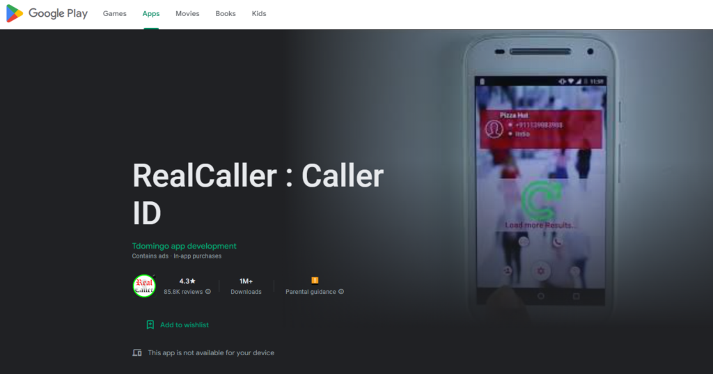 Trang web RealCaller: Caller ID Google Play