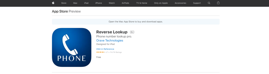Trang web Reverse Lookup App Store