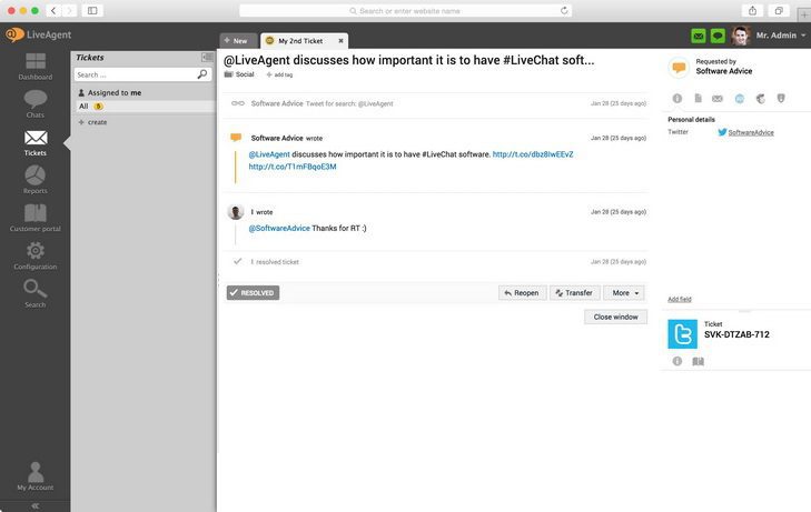 LiveAgent twitter ticket