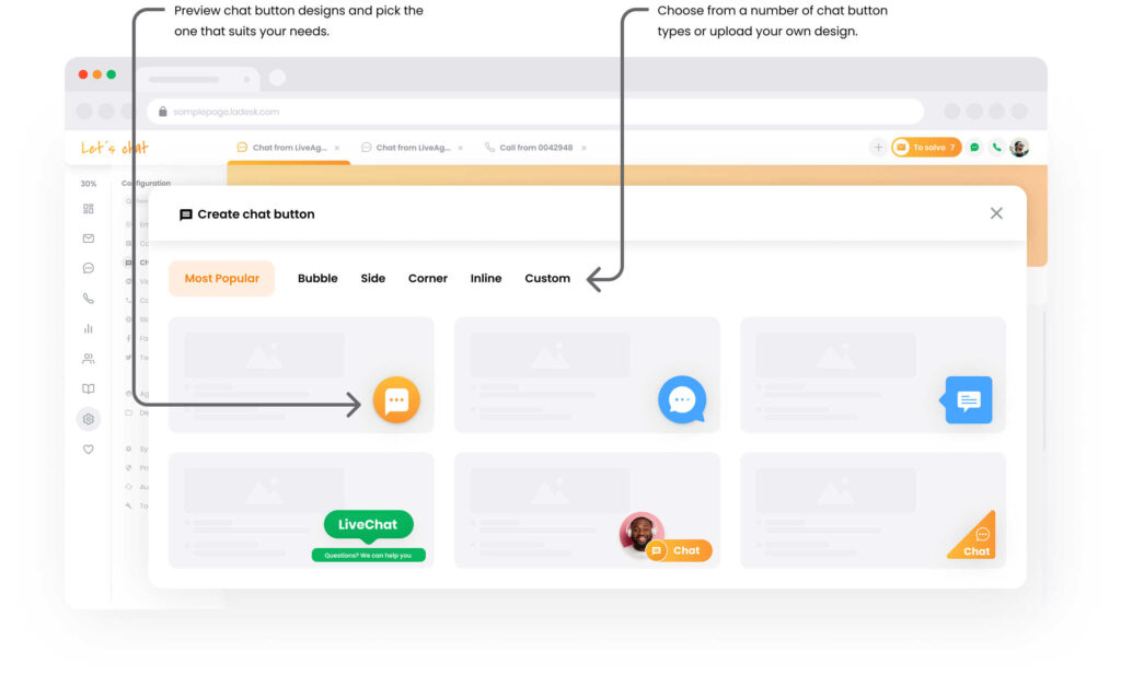 Mockup thư viện nút chat LiveAgent