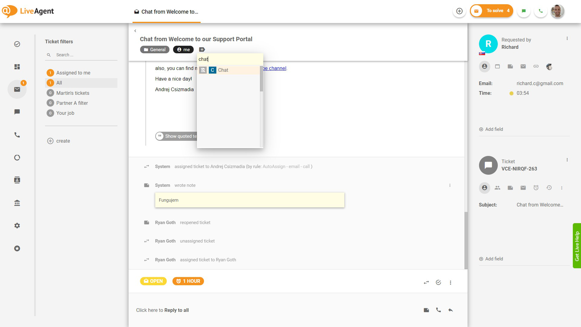 Thêm thẻ vào vé trong LiveAgent