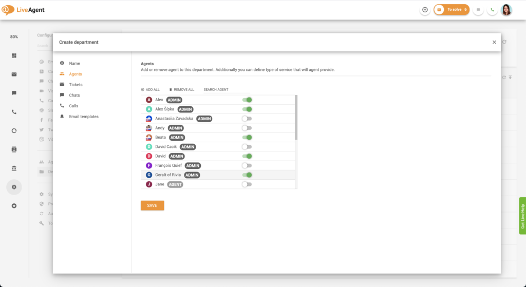 Thêm đại lý vào các bộ phận