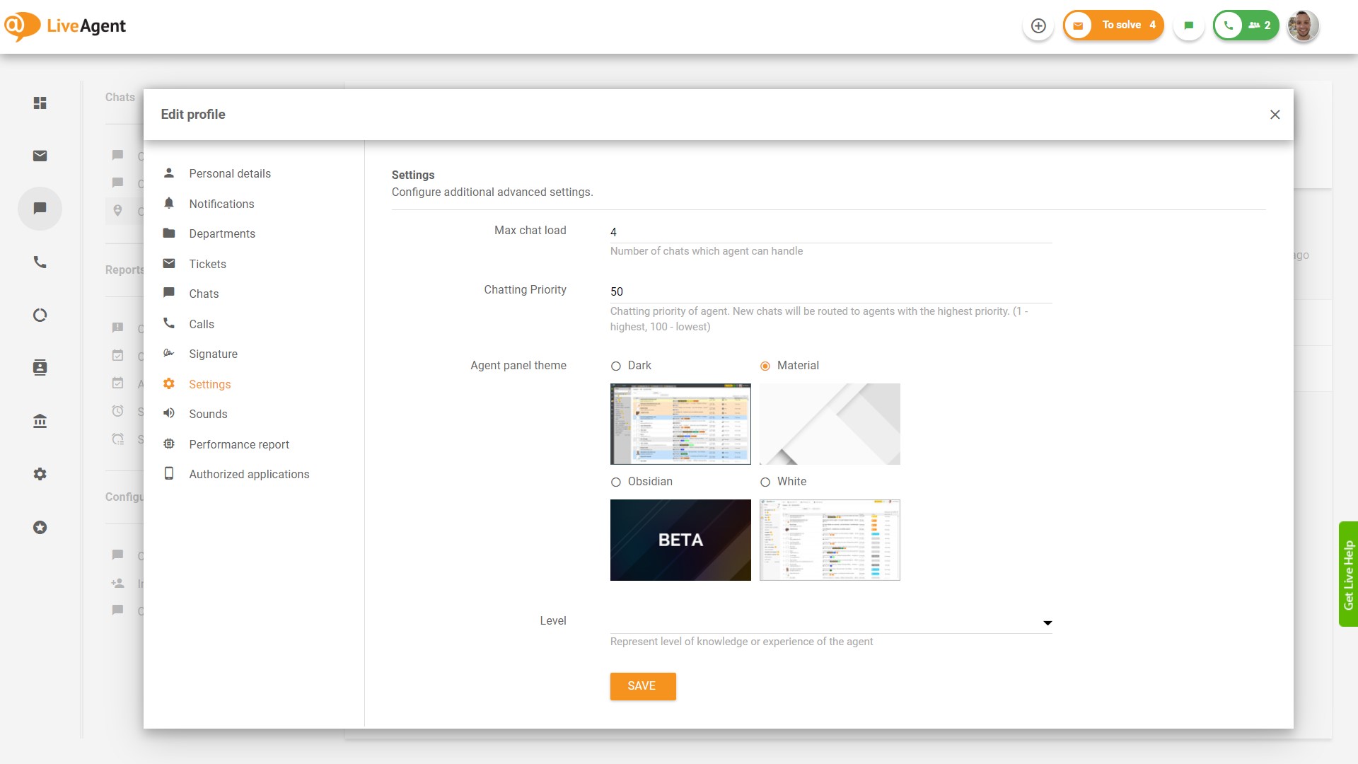 Agent settings in LiveAgent