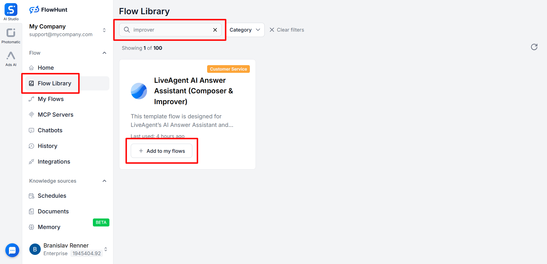 Trợ Lý Cải Thiện Câu Trả Lời AI so với FlowHunt như một tích hợp nhà cung cấp