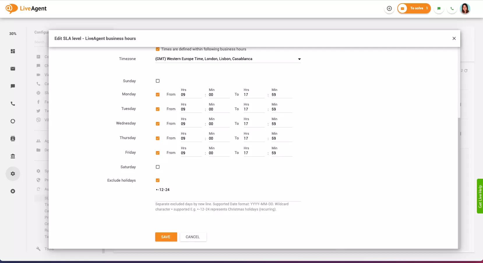 Cài đặt giờ làm việc trong LiveAgent