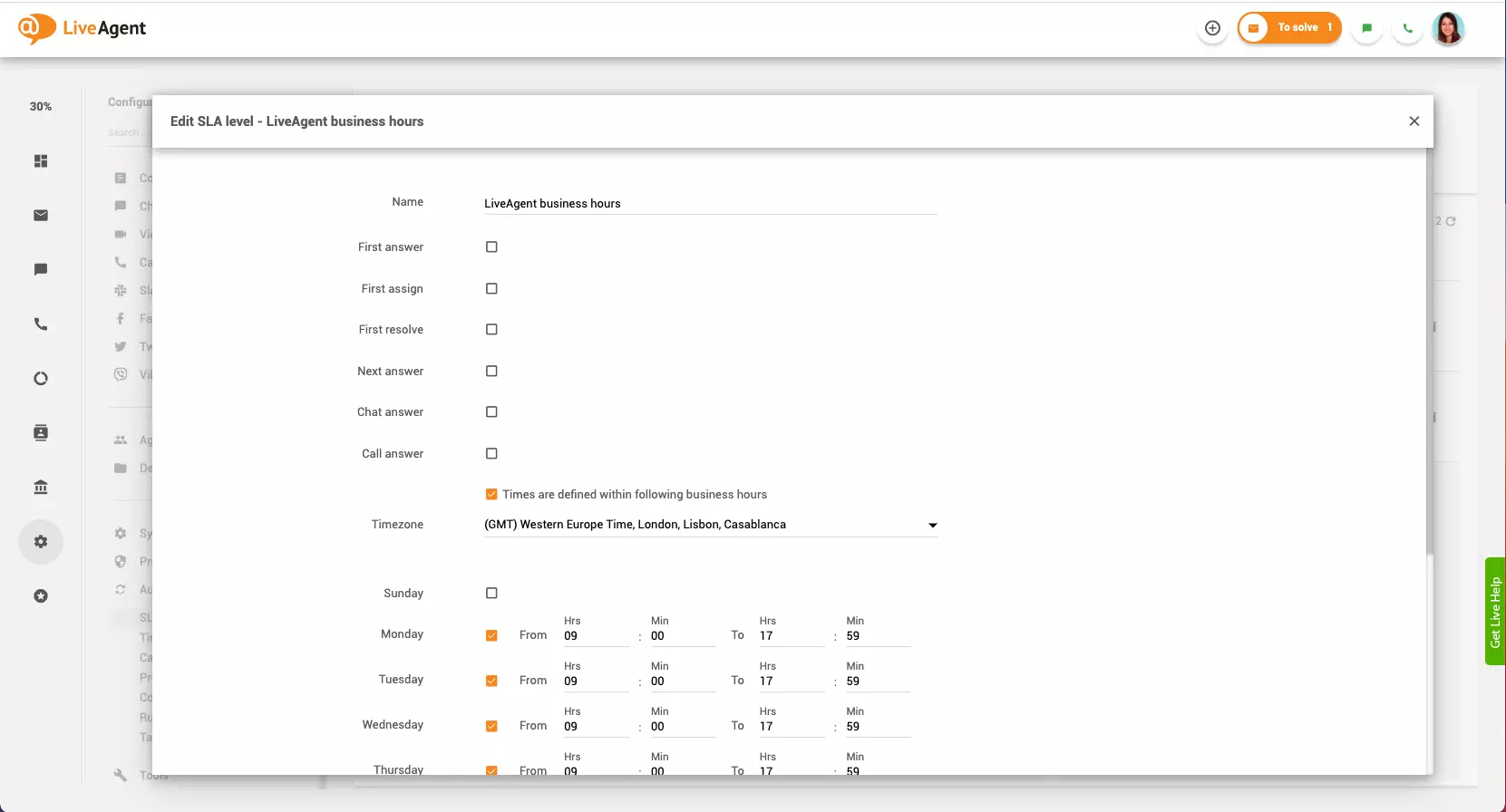 Thiết lập giờ làm việc