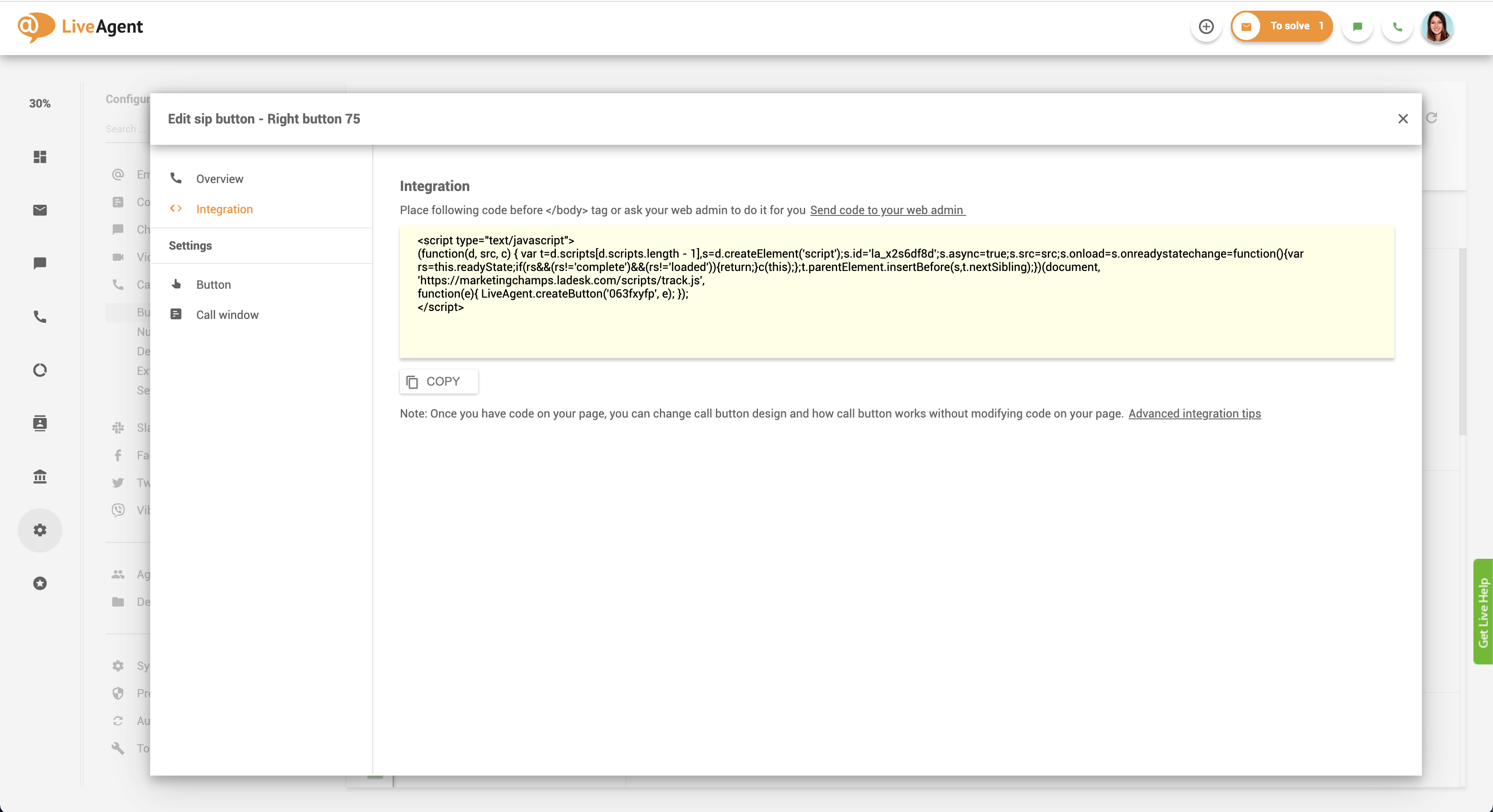 Mã tích hợp nút gọi