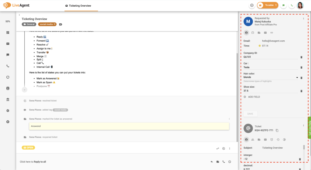 Ví dụ CRM trong LiveAgent