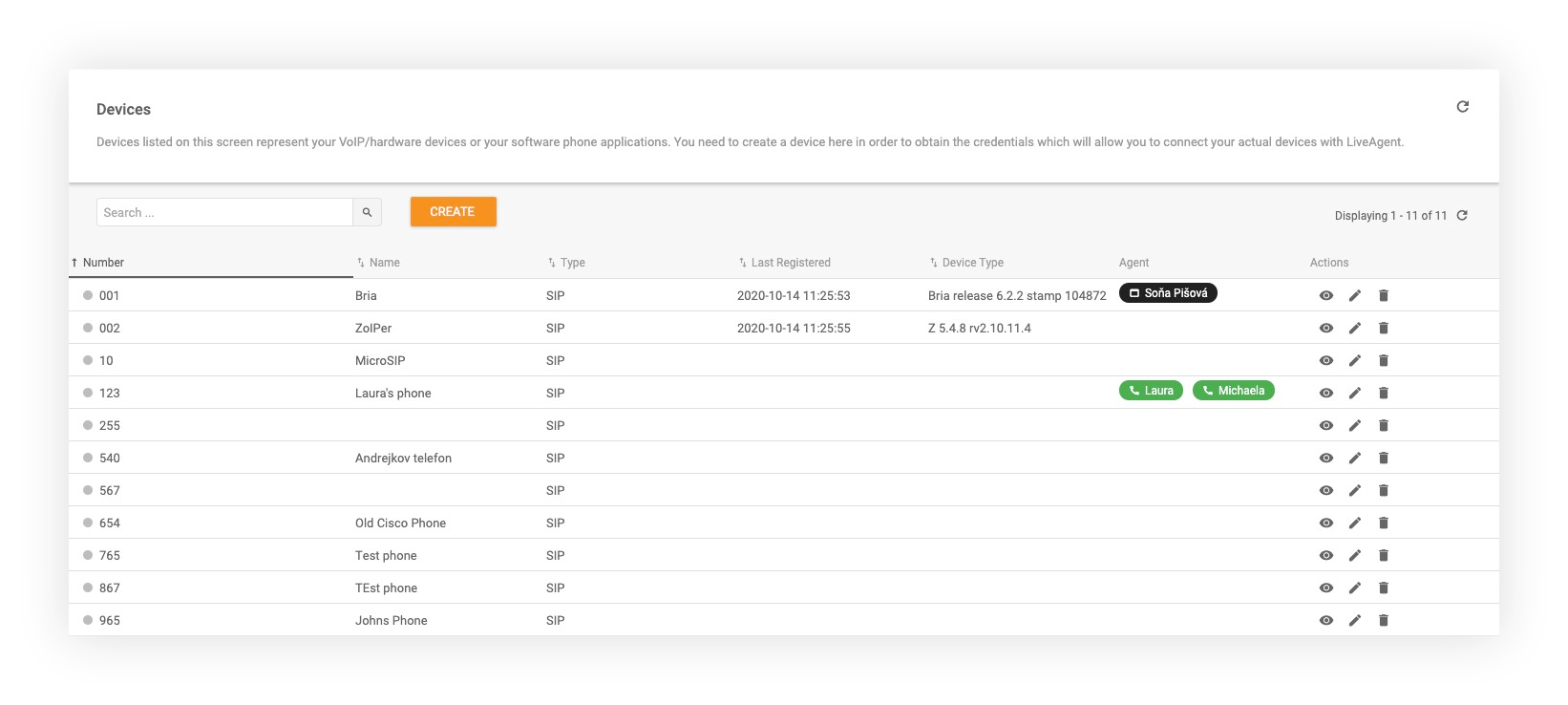 Các thiết bị gọi được hỗ trợ trong LiveAgent