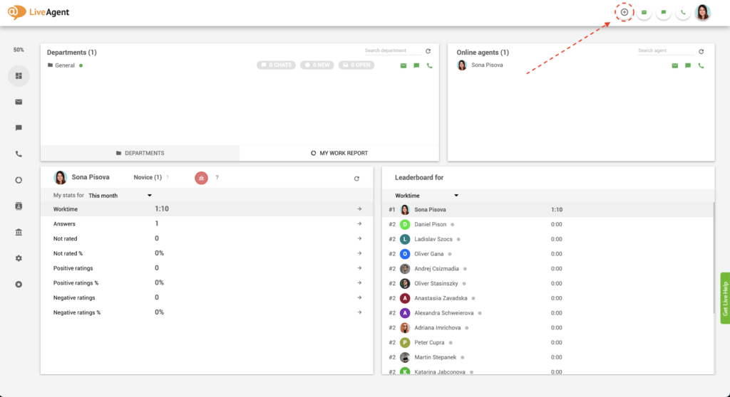 Nhấp vào nút cộng trong LiveAgent