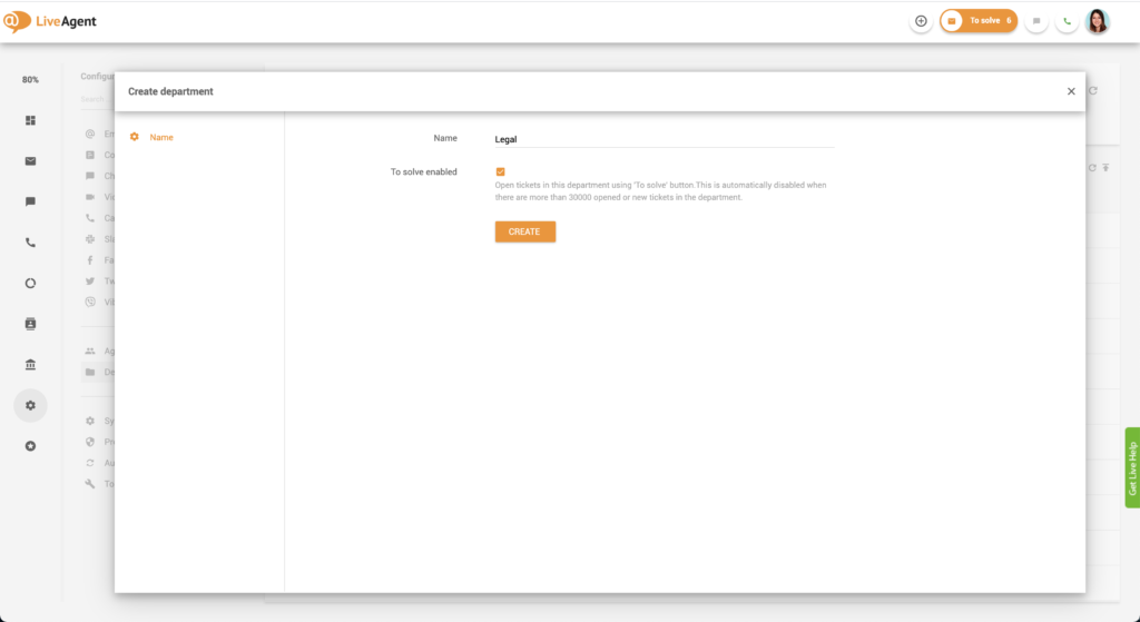 Tạo bộ phận trong LiveAgent