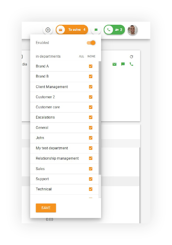 Tính năng bộ phận trong LiveAgent