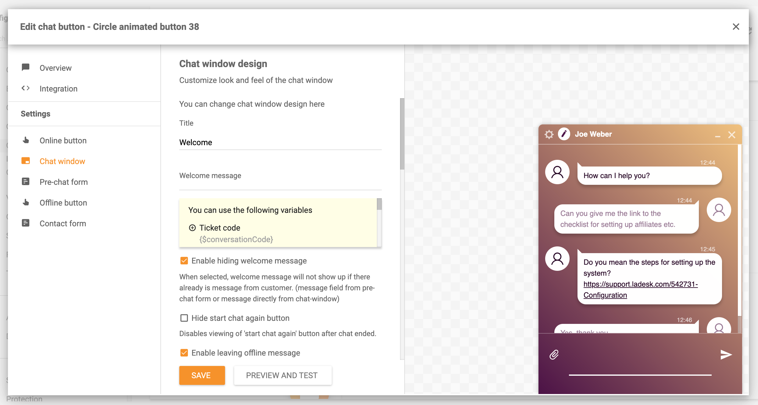 Thiết kế chat thời thực của bạn trong LiveAgent