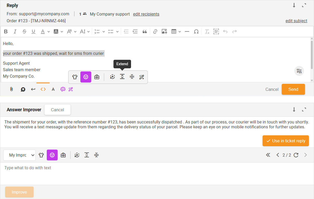 Chức năng Mở Rộng Trợ Lý Cải Thiện Câu Trả Lời AI - Tổng quan giao diện