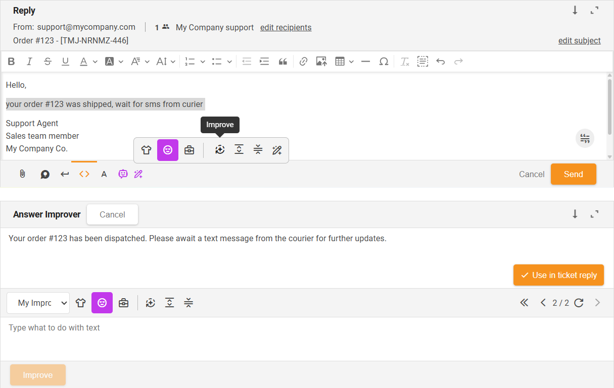 Chức năng Cải Thiện Trợ Lý Cải Thiện Câu Trả Lời AI - Tổng quan giao diện