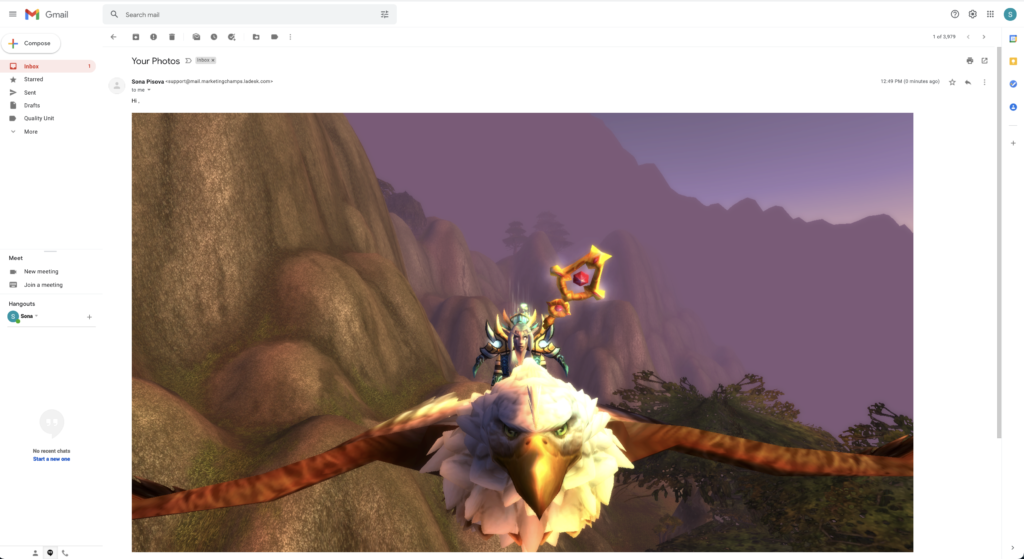 Ví dụ về hình ảnh được dán nội tuyến trong email