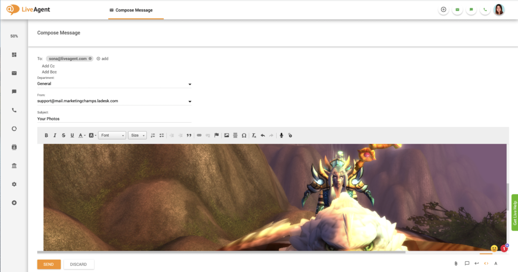 Dán hình ảnh nội tuyến trong LiveAgent